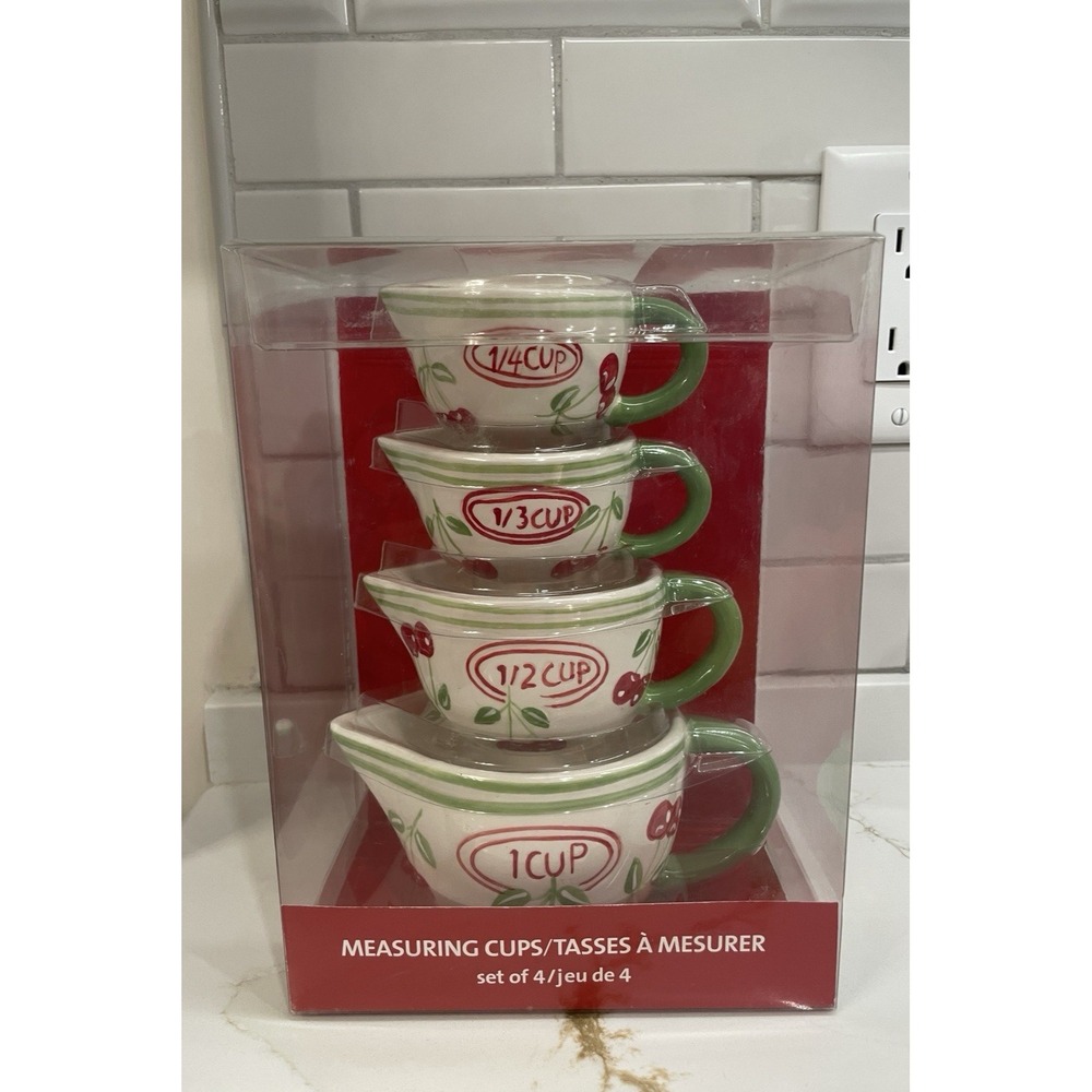 Pier 1 Imports Measuring Cups Cherry Ceramic Nesting Set of 4 Pouring New